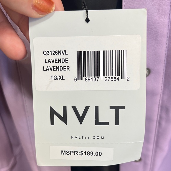NVLT Women's Lavender Vegan Leather Jacket with Belt - Picture 12 of 12
